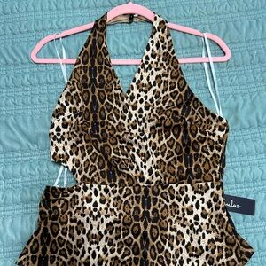 NWT Lulu's Leopard Print Halter top in Brown, Black & Cream